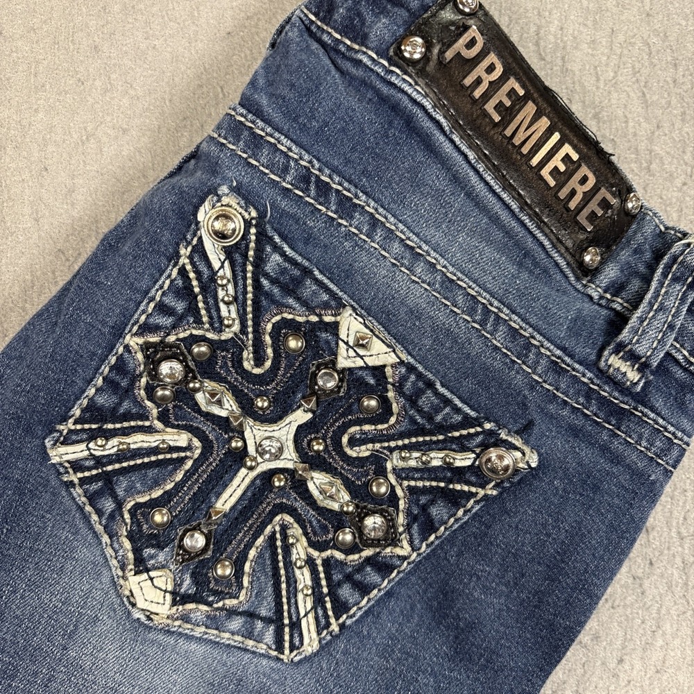 PREMIERE Denim by rue 21 Bling Distressed Bootcut Mid-rise Jeans Size 5/6 Y2K